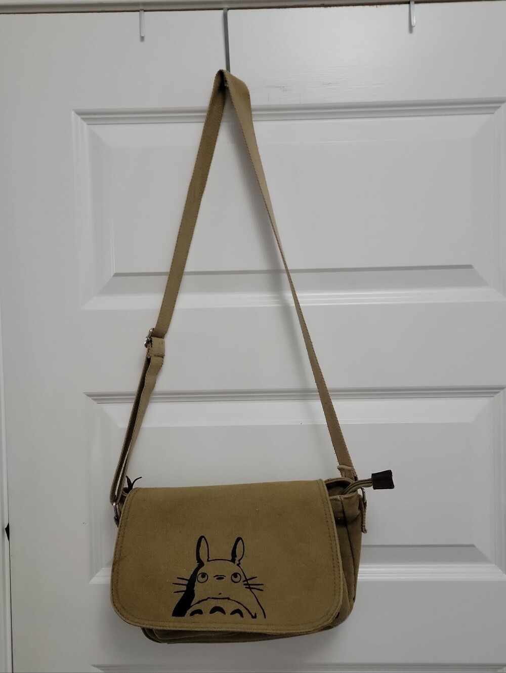 Canvas Crossbody Bag with Illustrated Character - Tan